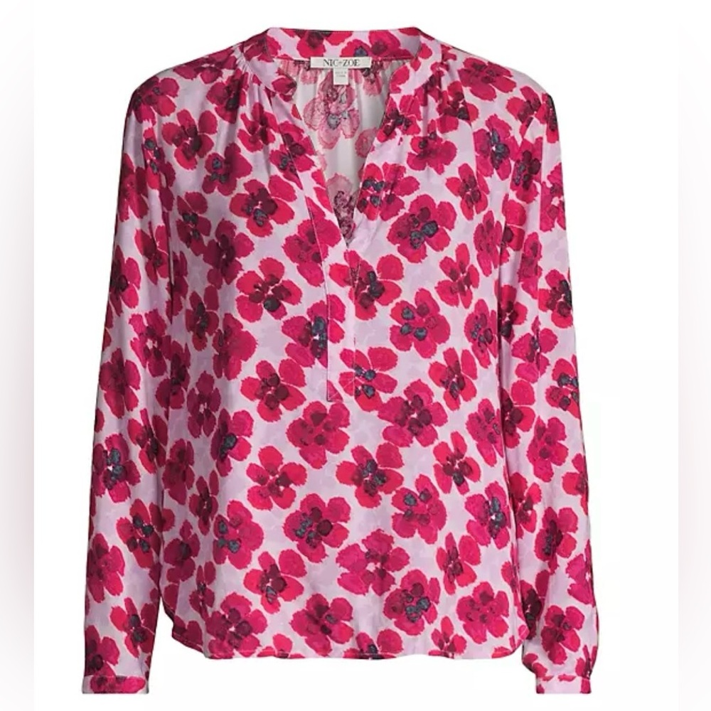 NWT NIC+ZOE In Bloom Blouse, Pink Multi Color Floral Top, XS,‎ $158